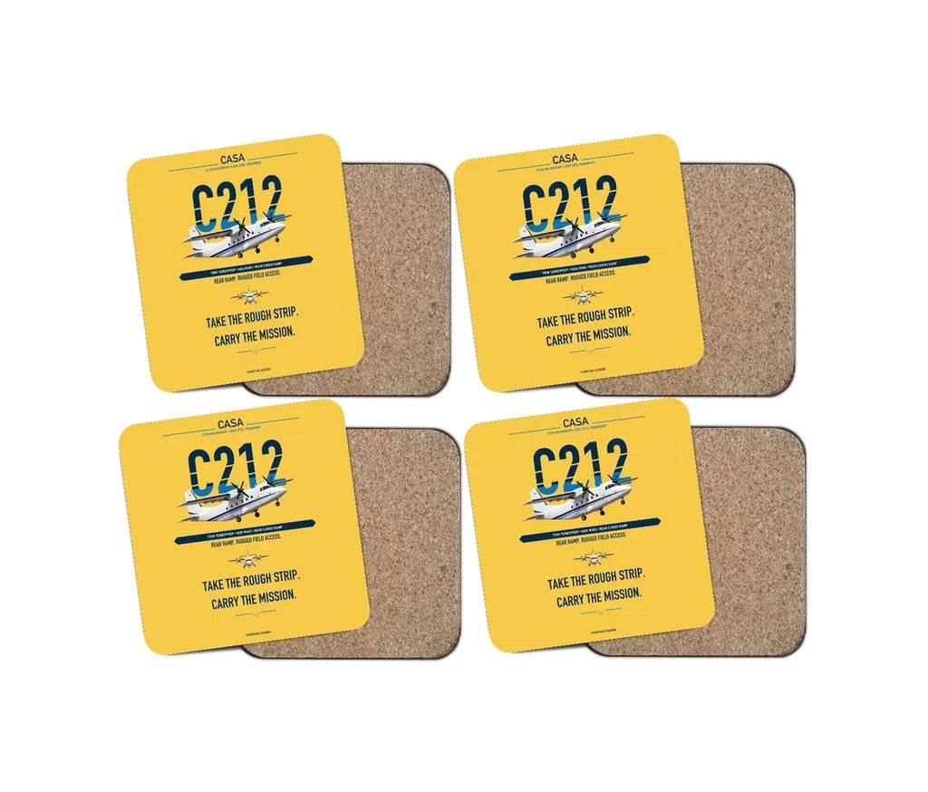 CASA C-212-400 Aviocar design on yellow 4 pieces set coaster