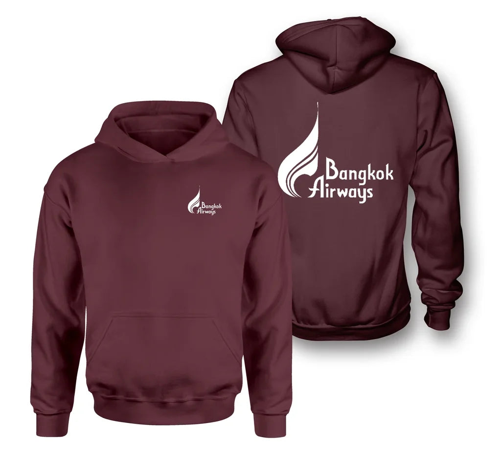 Bangkok Airways Airlines logo on dark red double side hoodie