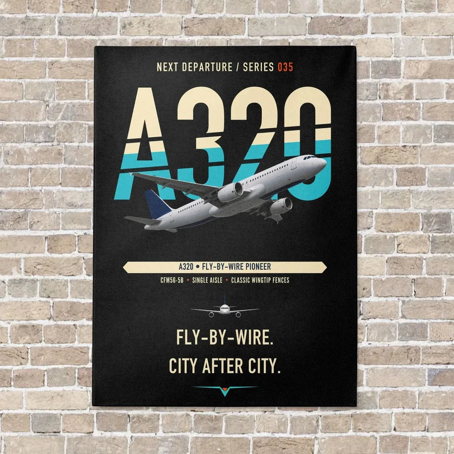 Airbus A320 vertical canvas print - no frame - black background