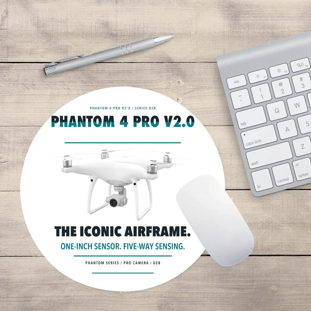 DJI Phantom 4 Pro V2.0 design on white round mouse pad