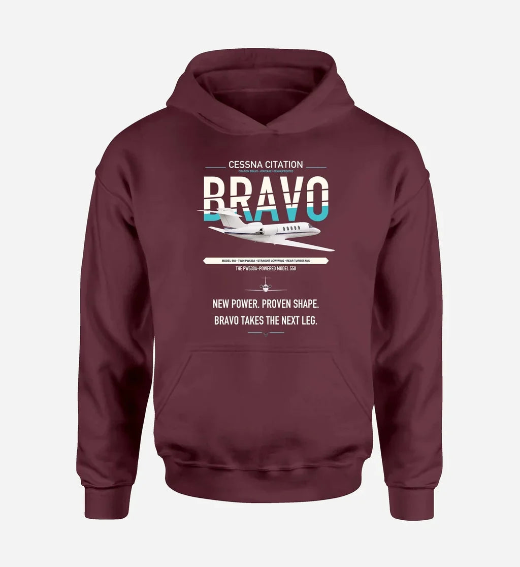 Cessna Citation Bravo design on dark red double-side hoodie, single-side print