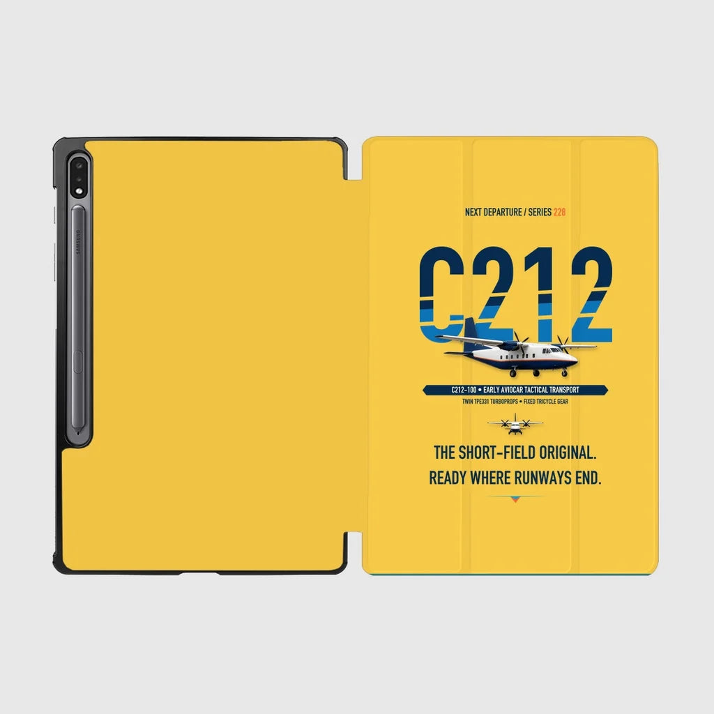 CASA C-212-100 Aviocar design on yellow samsung tablet tablet case