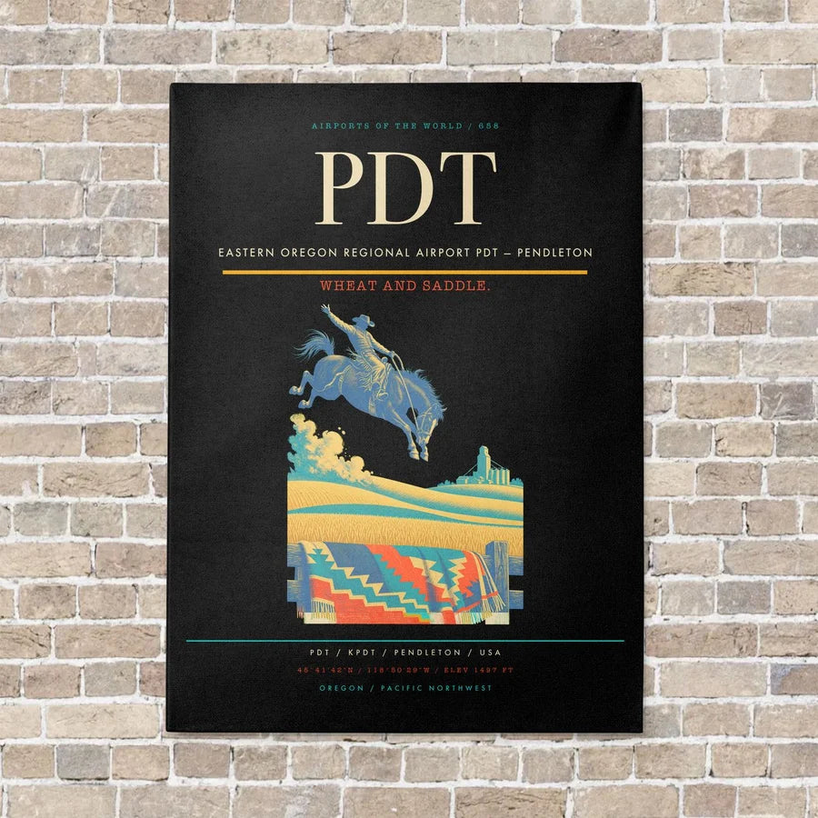 Eastern Oregon Regional Airport PDT — Pendleton vertical canvas print - no frame - black background