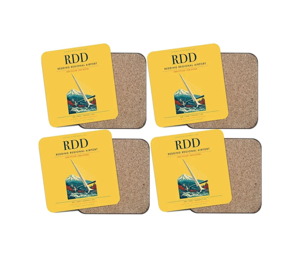 Redding Regional Airport (RDD) design on yellow 4 pieces set coaster