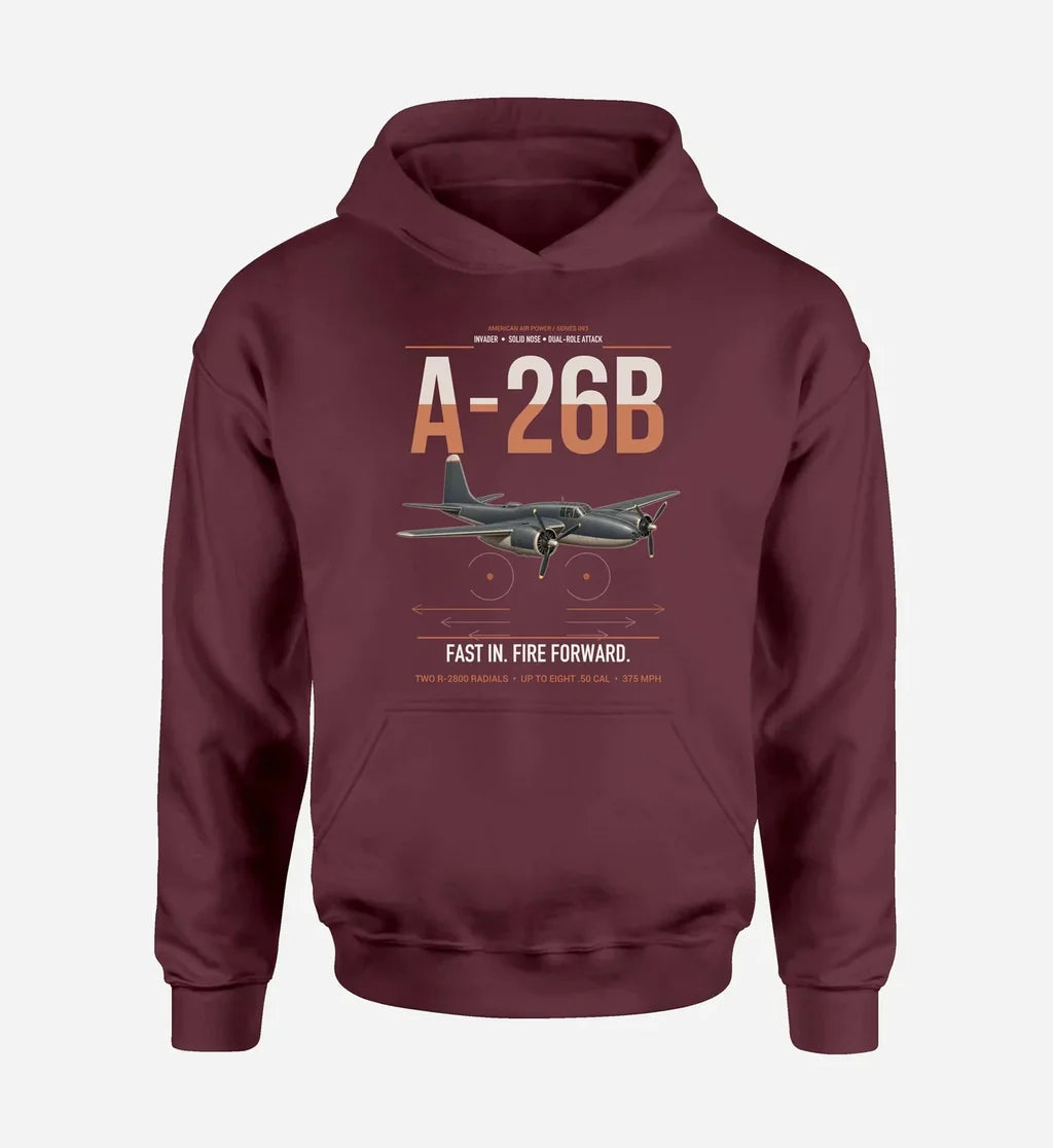 A-26B Invader design on dark red double-side hoodie