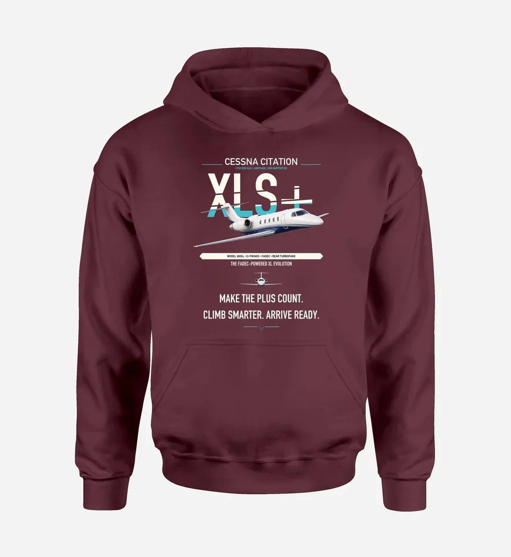 Cessna Citation XLSPlus design on dark red double-side hoodie, single-side print