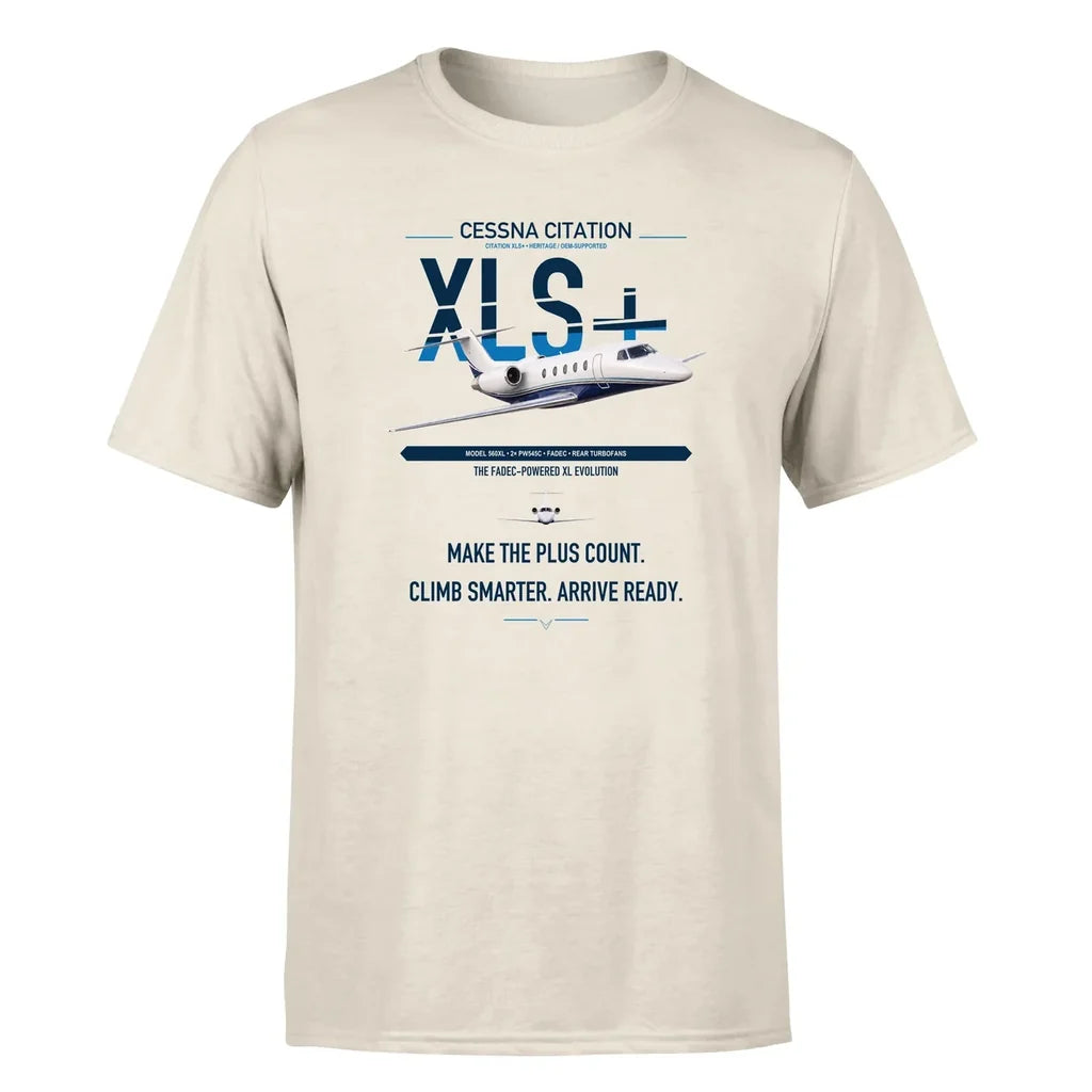 Cessna Citation XLSPlus design on beige double-side t-shirt, single-side print