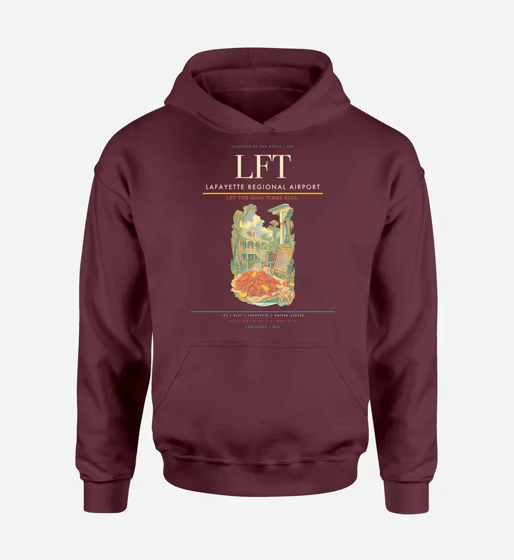 Lafayette Regional Airport (LFT) design on dark red hoodie single-side print