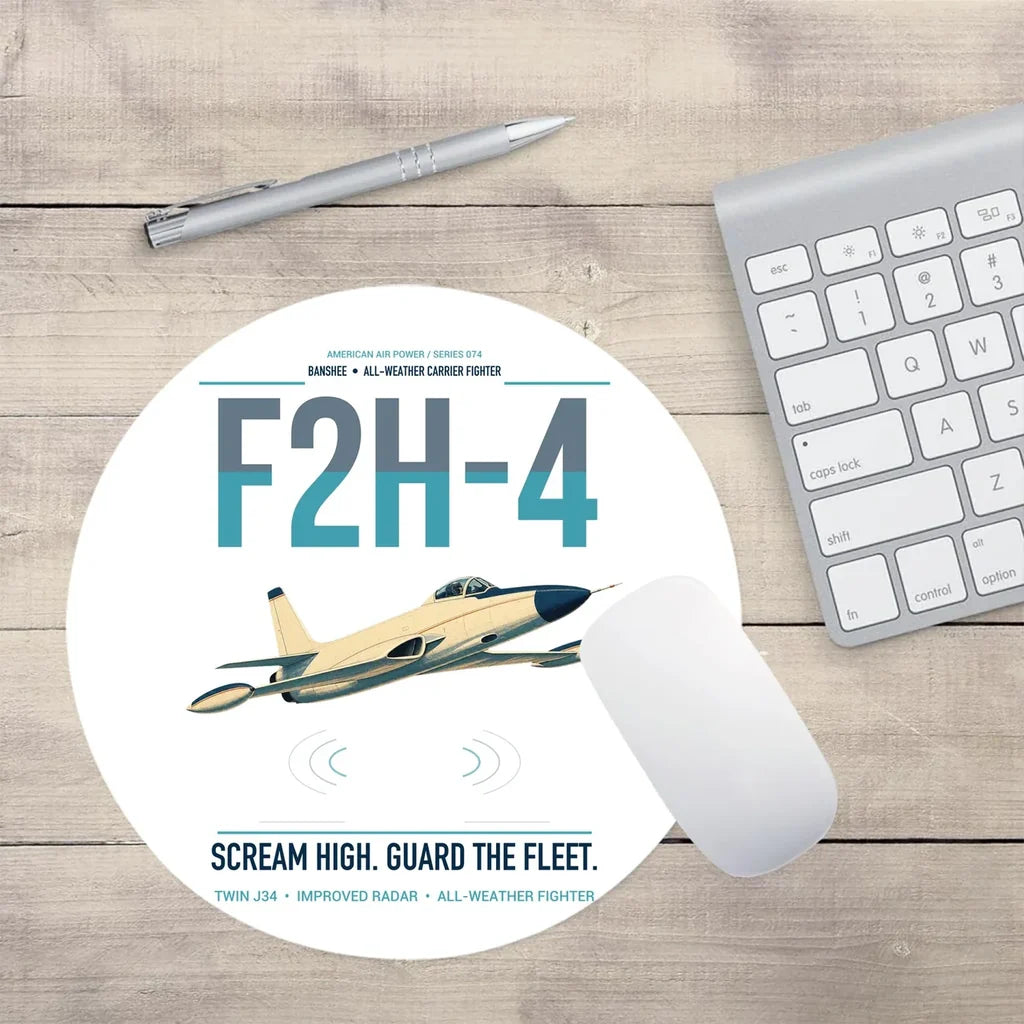 F2H-4 Banshee design on white round mouse pad