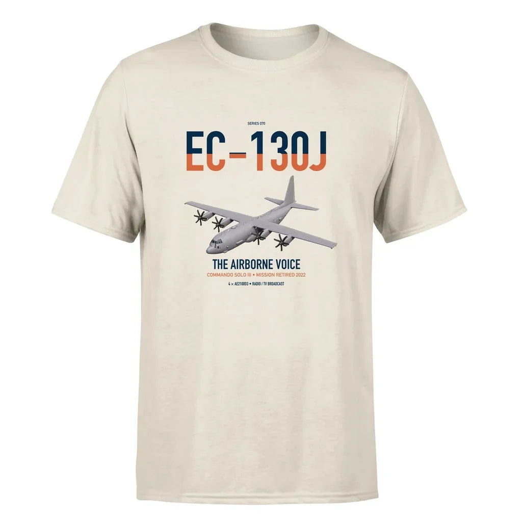EC-130J Commando Solo III design on beige double-side t-shirt, single-side print