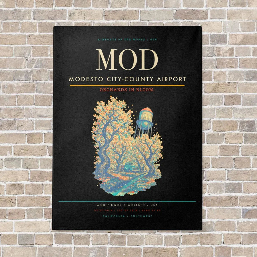 Modesto City-County Airport MOD vertical canvas print - no frame - black background