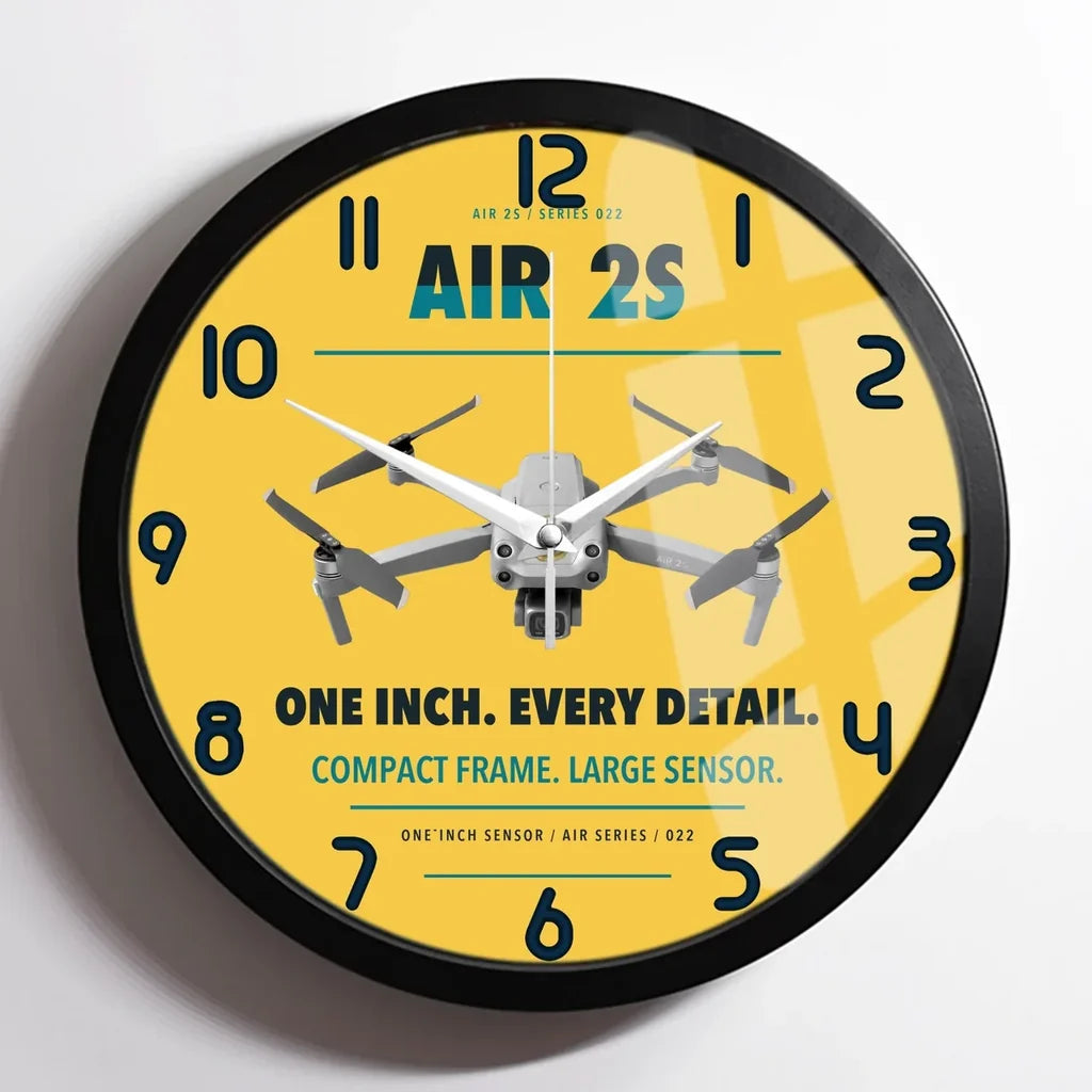DJI Air 2S design on yellow framed wall clock