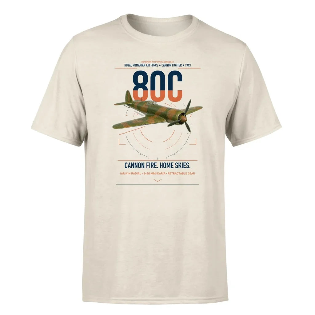 IAR 80C design on beige t-shirt, single-side print