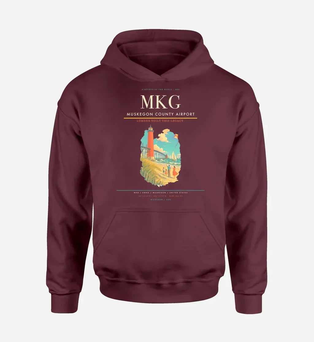 Muskegon County Airport (MKG) design on dark red hoodie single-side print