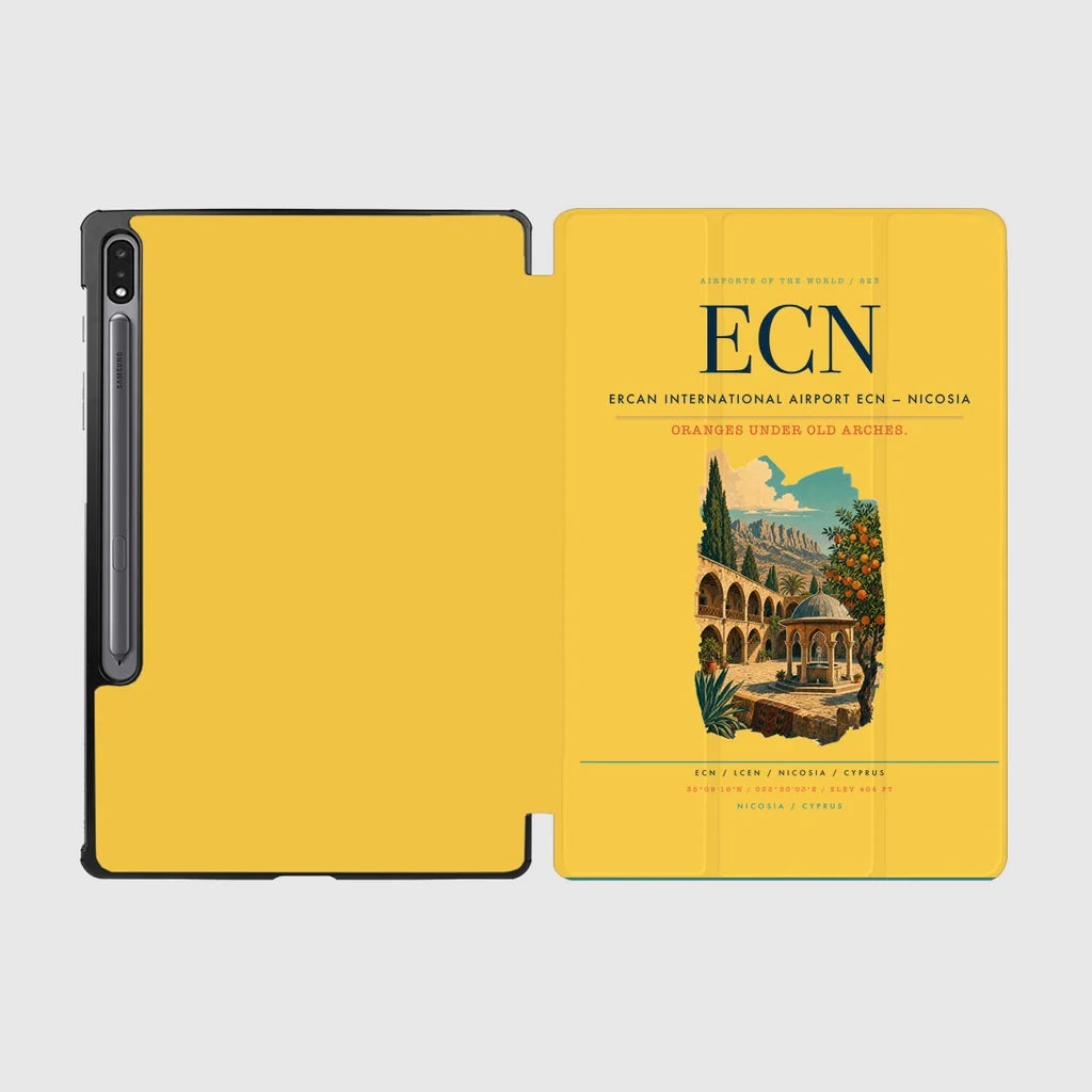 Ercan International Airport (ECN) design on yellow samsung tablet tablet case