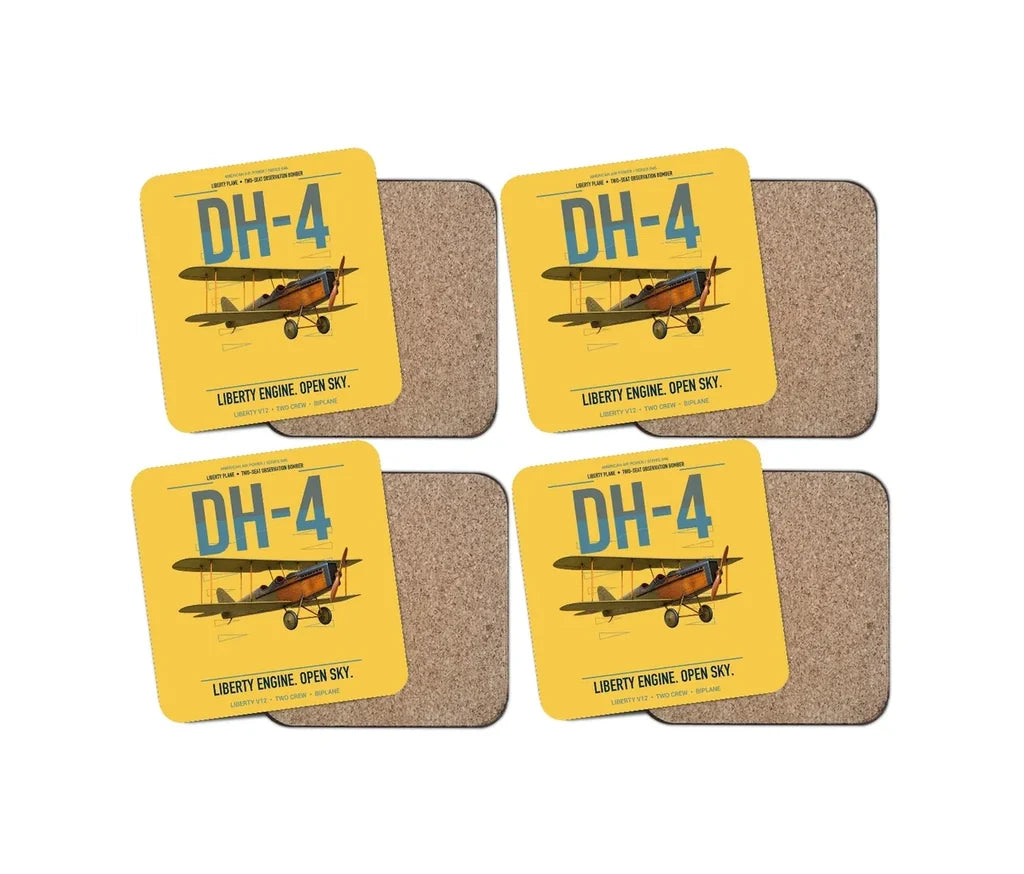 Airco DH-4 Liberty Plane design on yellow 4 pieces set coaster