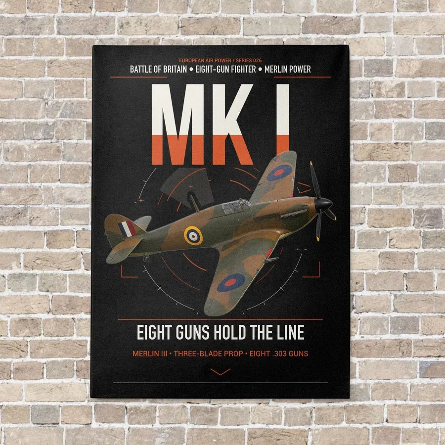 Hawker Hurricane Mk I vertical canvas print - no frame - black background