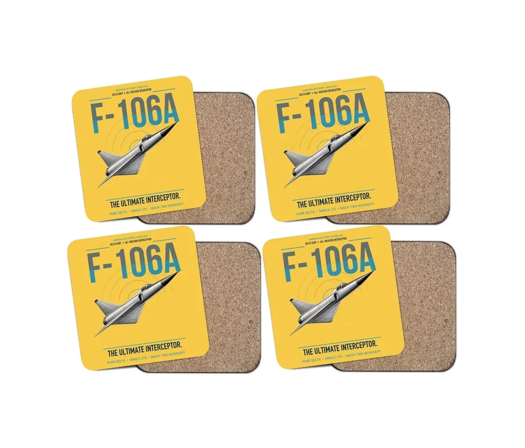 F-106A Delta Dart design on yellow 4 pieces set coaster