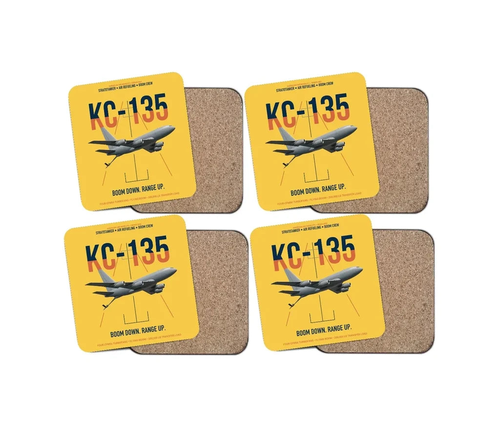KC-135 STRATOTANKER design on yellow 4 pieces set coaster