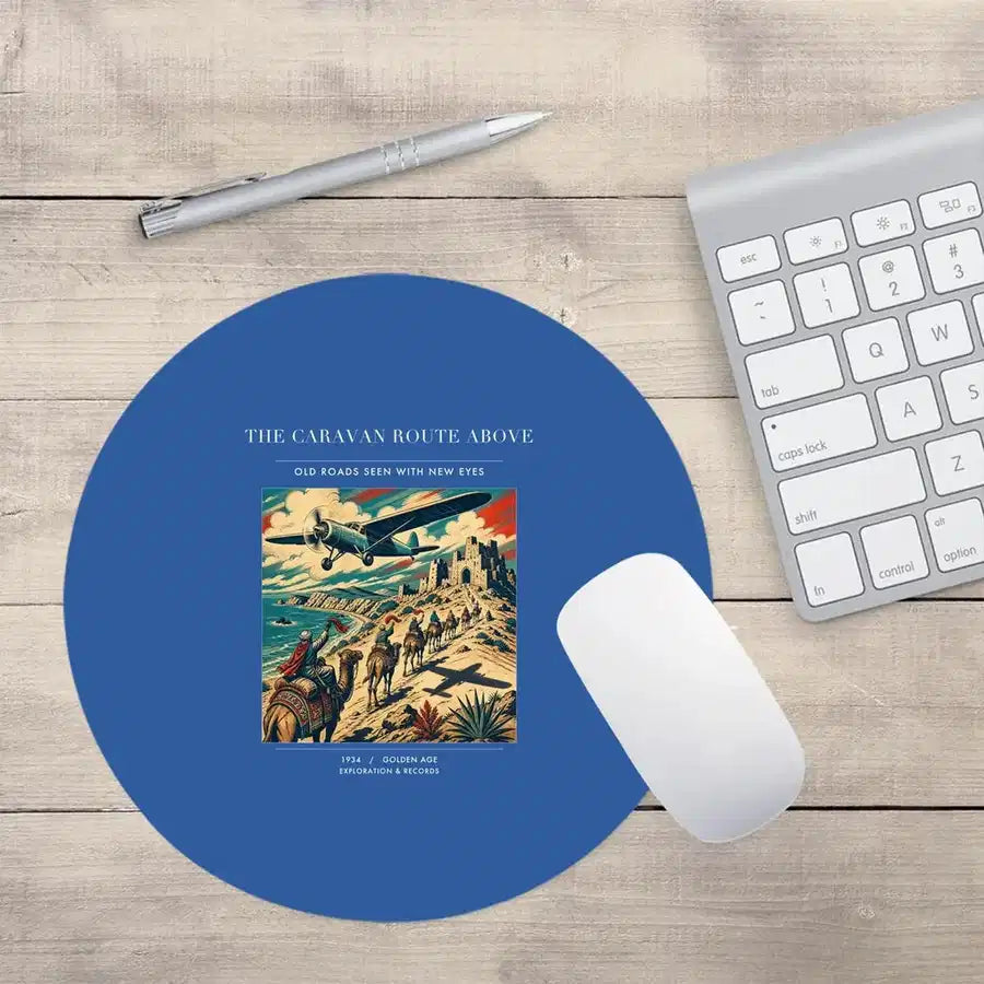 VINTAGE G4332 - The Caravan Route Above - Designed Mouse Pads design on blue round