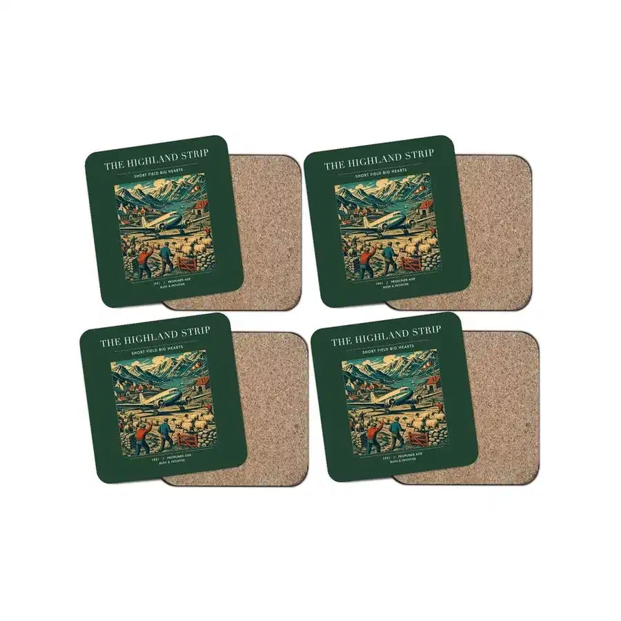 The Highland Strip - Designed Coasters design on dark green 4-pieces-set