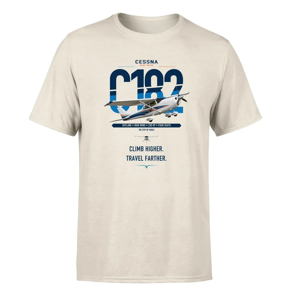 Cessna 182 Skylane design on beige t-shirt, single-side print