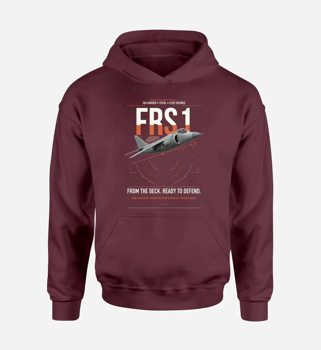 British Aerospace Sea Harrier FRS.1 design on dark red double-side hoodie, single-side print