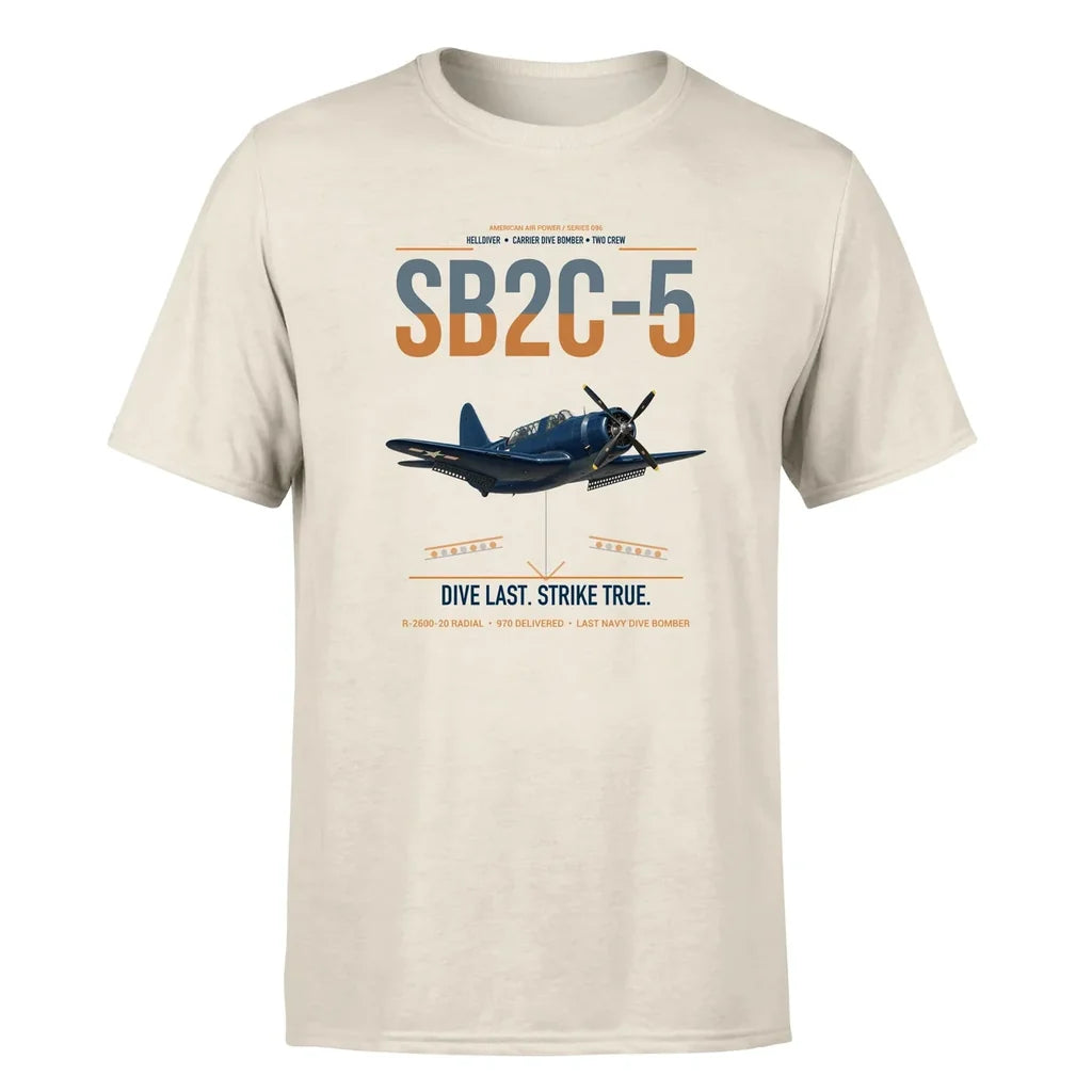 SB2C-5 Helldiver design on beige double-side t-shirt, single-side print