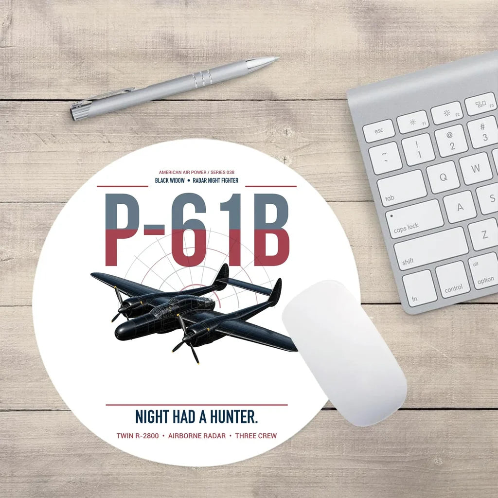 P-61B Black Widow design on white round mouse pad