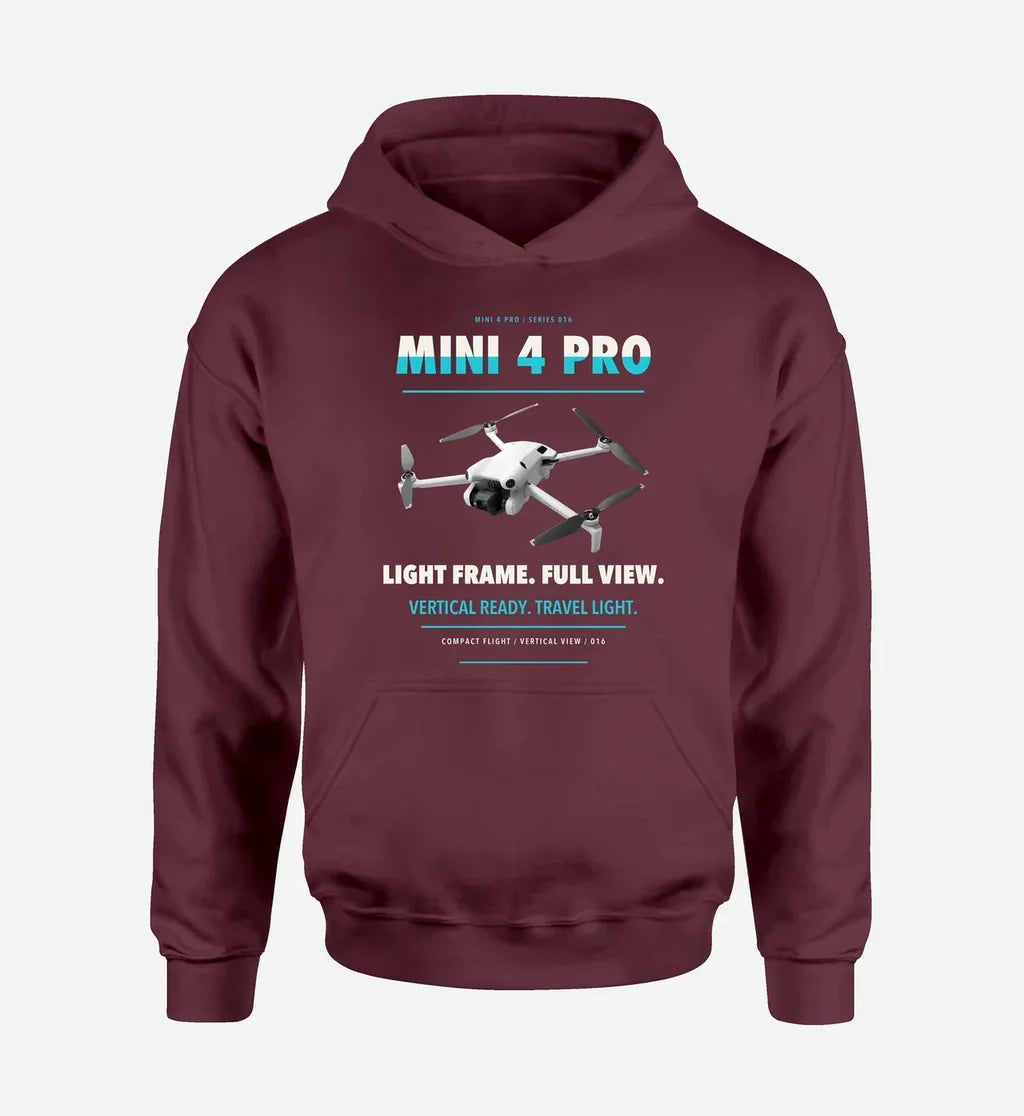 DJI Mini 4 Pro design on dark red hoodie single side