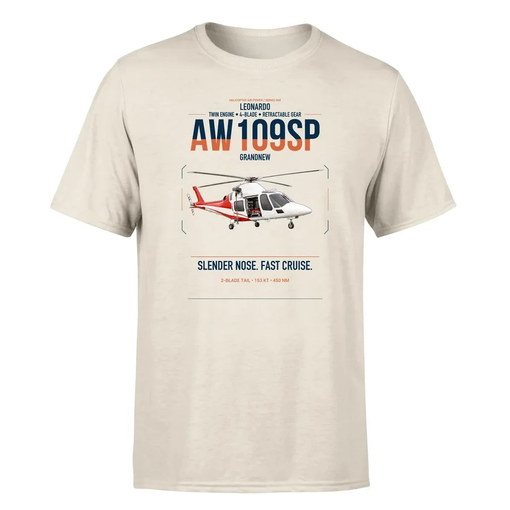 Leonardo AW109SP GrandNew design on beige t-shirt, single-side print