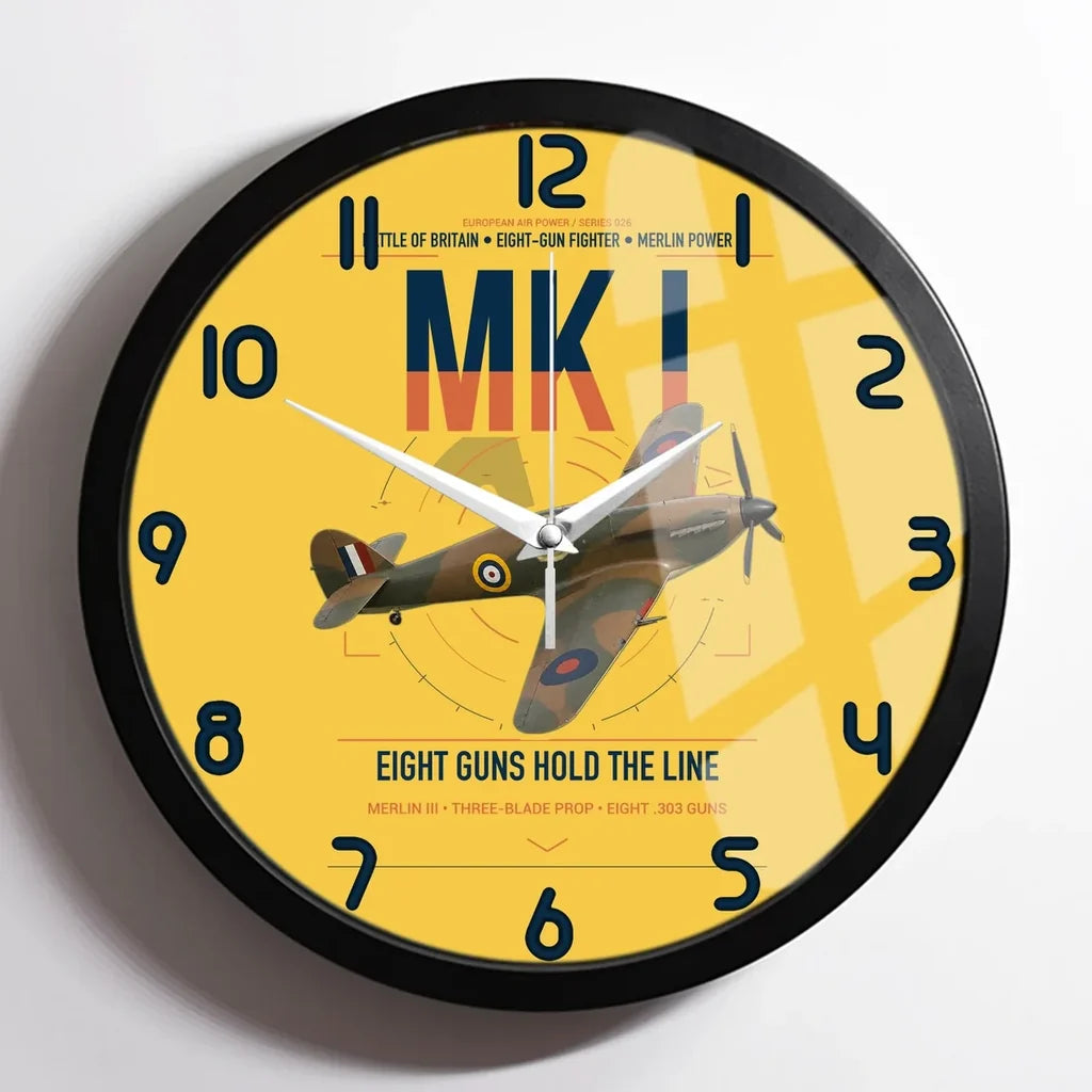 Hawker Hurricane Mk I design on yellow framed wall clock