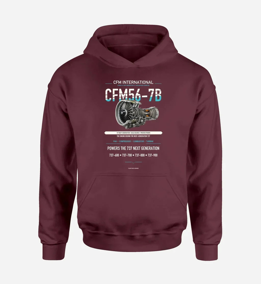 CFM56-7B design on dark red hoodie single side