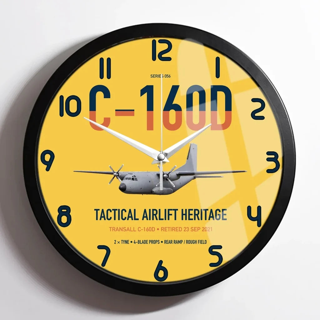 Transall C-160D design on yellow framed wall clock