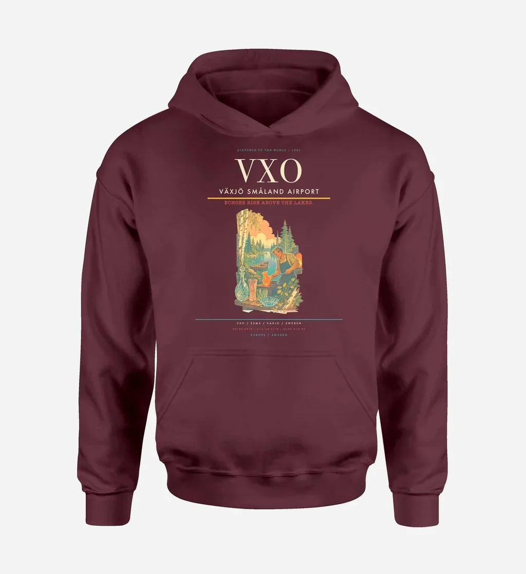 Växjö Småland Airport (VXO) design on dark red hoodie single-side print
