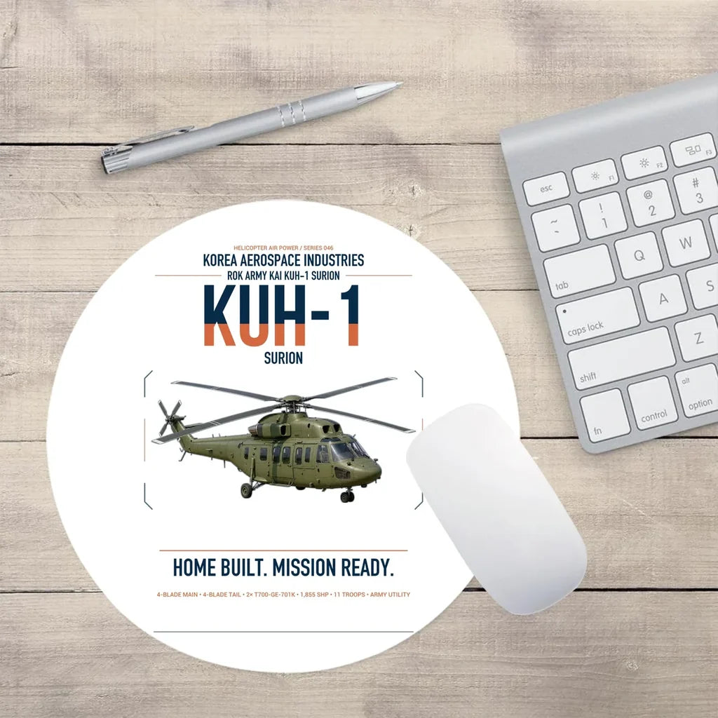 Korea Aerospace Industries KUH-1 Surion design on white round mouse pad