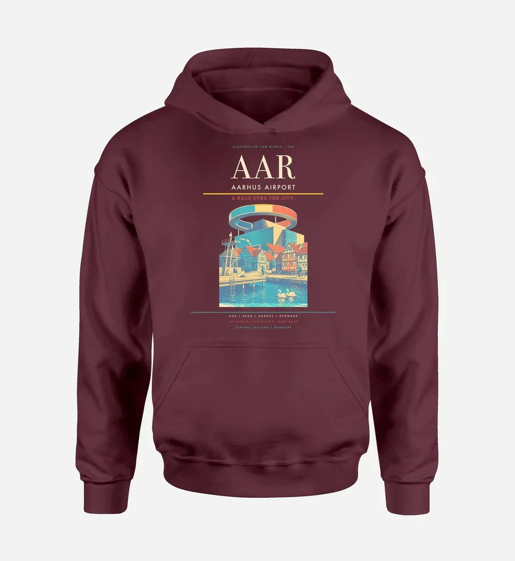 Aarhus Airport (AAR) design on dark red hoodie single-side print