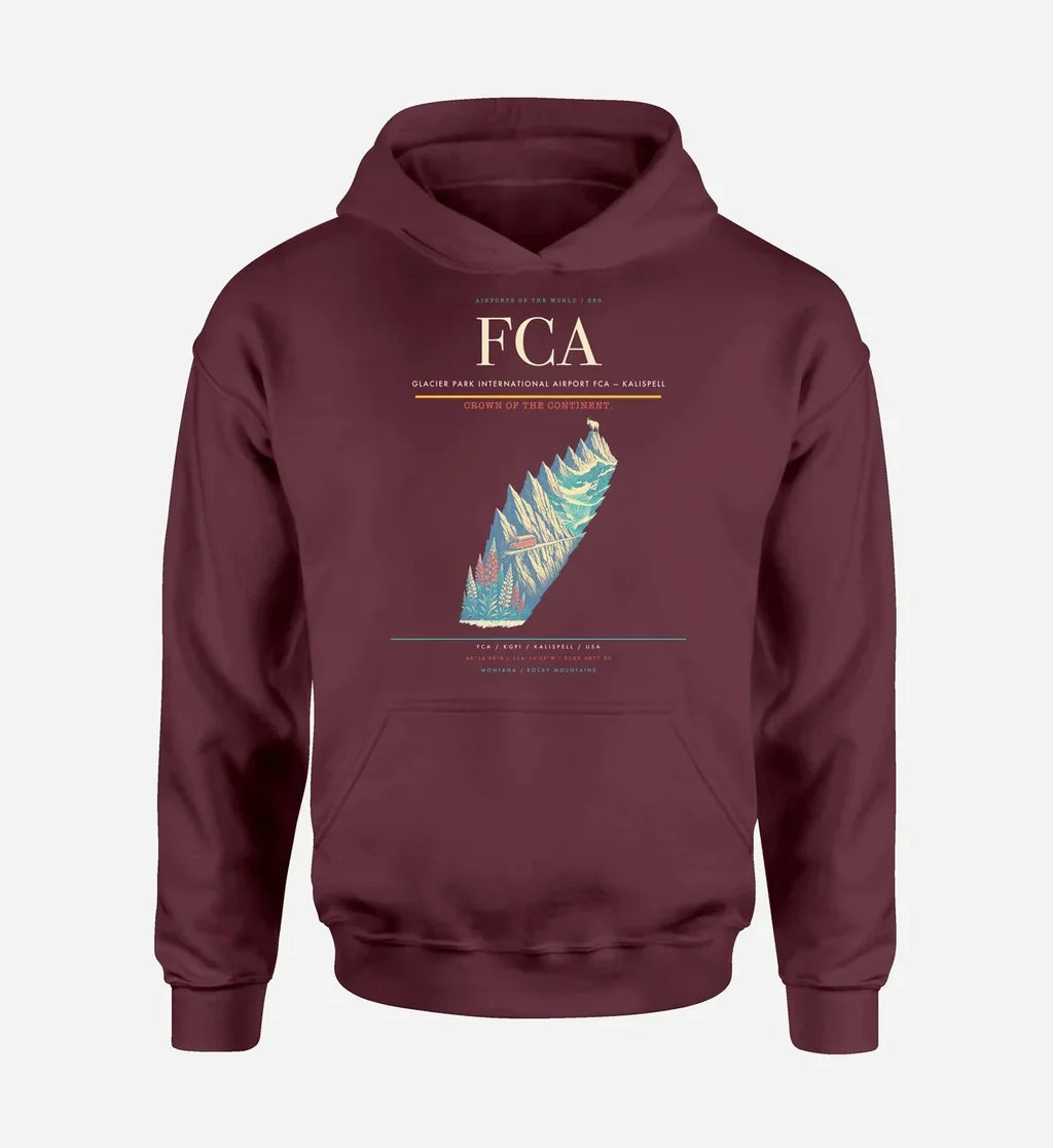 Glacier Park International Airport (FCA) design on dark red hoodie single-side print