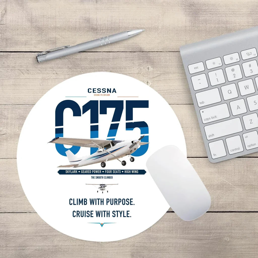 Cessna 175 Skylark design on white round mouse pad