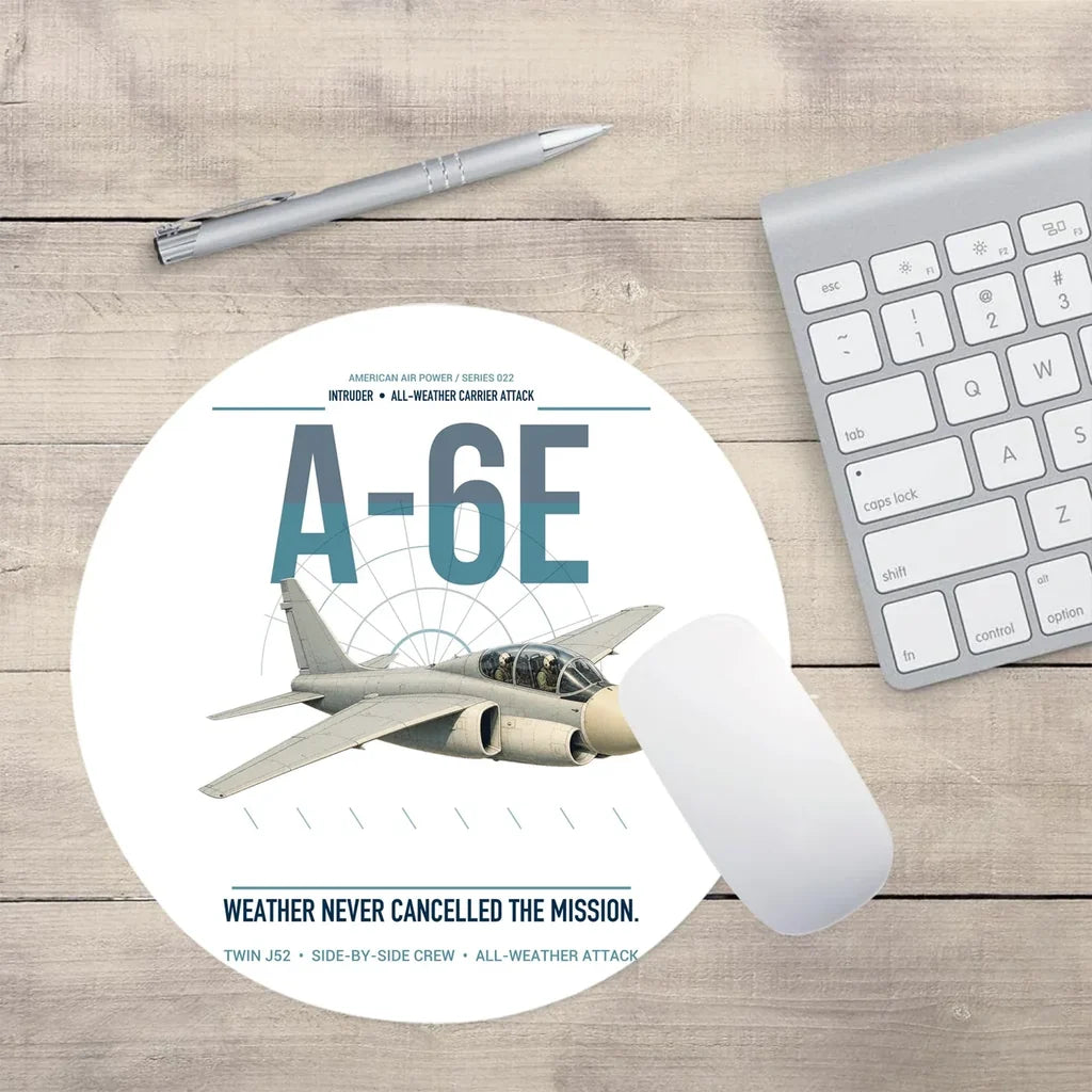 A-6E Intruder design on white round mouse pad