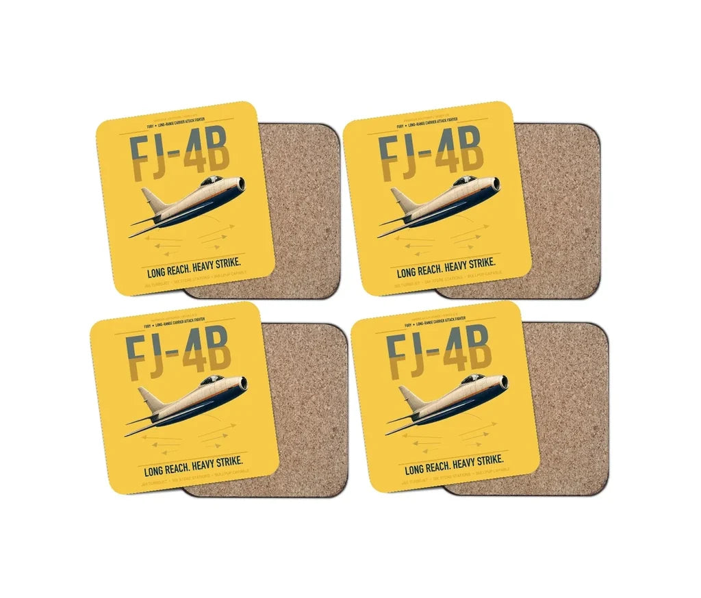 FJ-4B Fury design on yellow 4 pieces set coaster