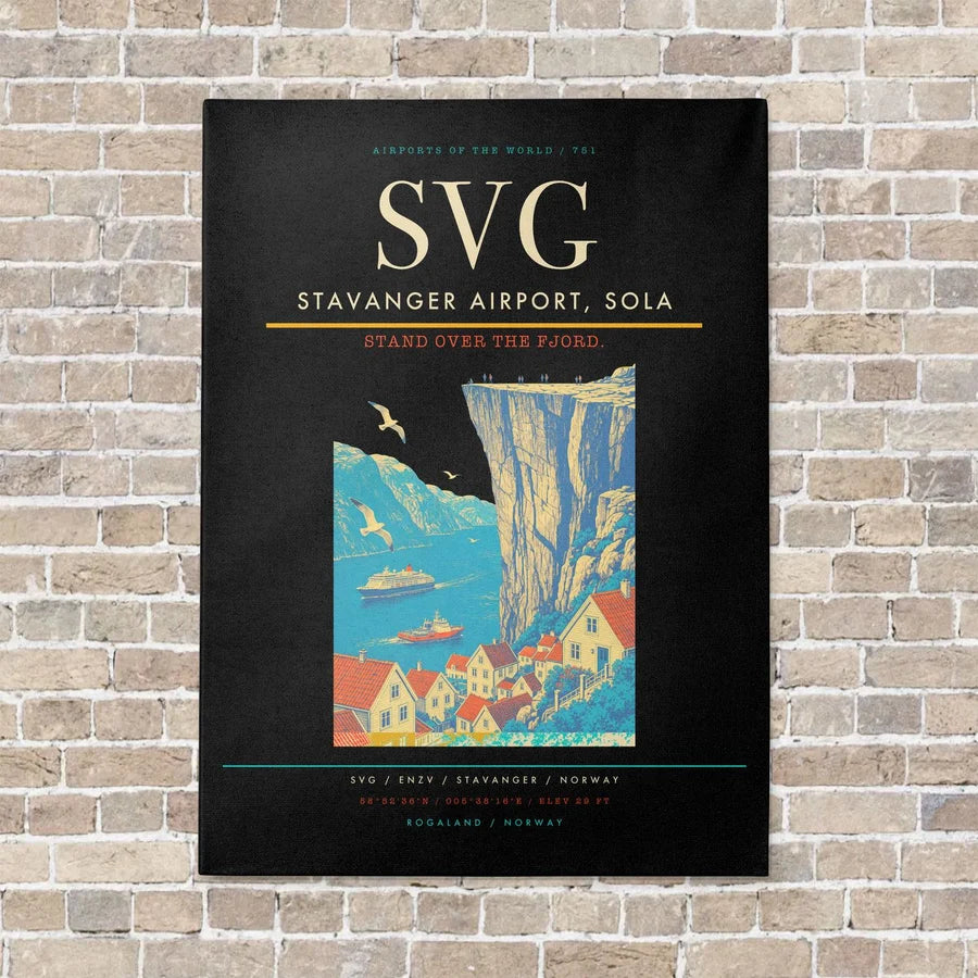 Stavanger Airport, Sola SVG vertical canvas print - no frame - black background