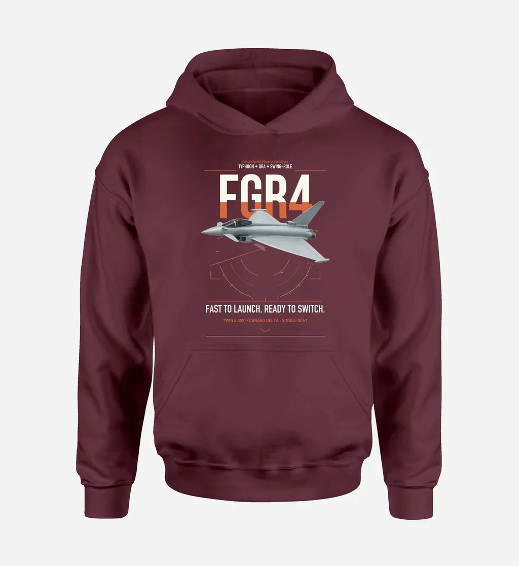Eurofighter Typhoon FGR4 design on dark red double-side hoodie, single-side print