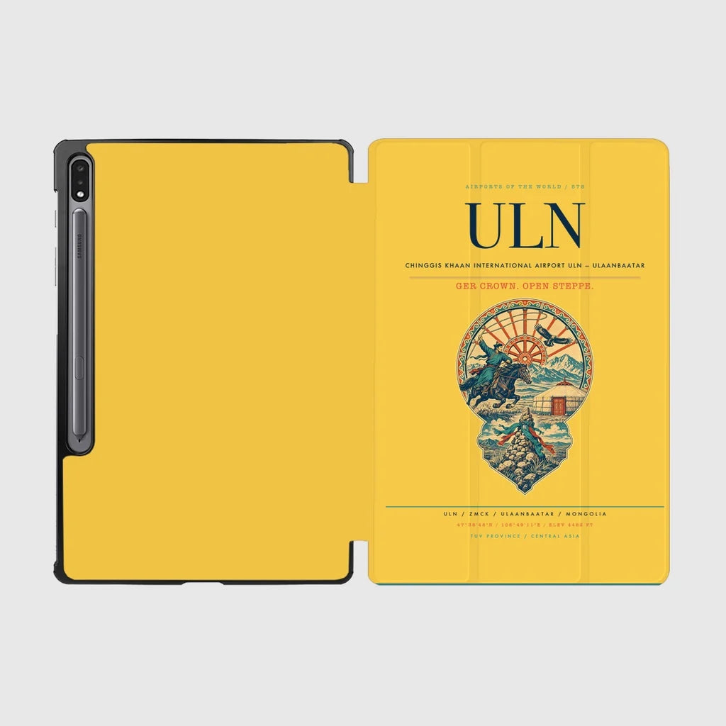 Chinggis Khaan International Airport (ULN) design on yellow samsung tablet tablet case