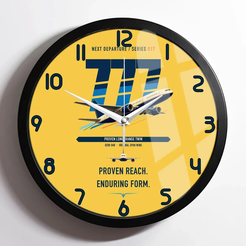 Boeing 777-200ER design on yellow framed wall clock