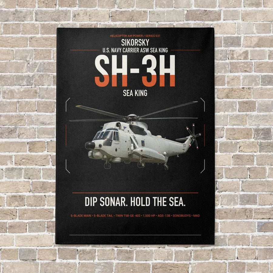 Sikorsky SH-3H Sea King vertical canvas print - no frame - black background