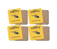 Thumbnail for Aérospatiale SA 316B Alouette III design on yellow 4 pieces set coaster