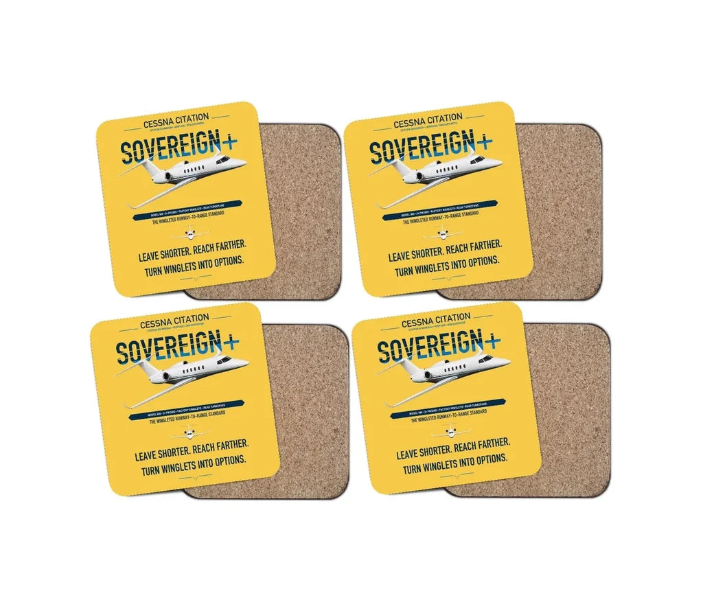 Cessna Citation Sovereign+ design on yellow 4 pieces set coaster