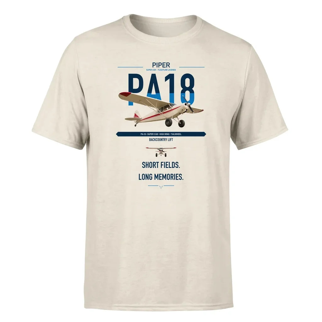 Piper PA-18 Super Cub design on beige t-shirt, single-side print