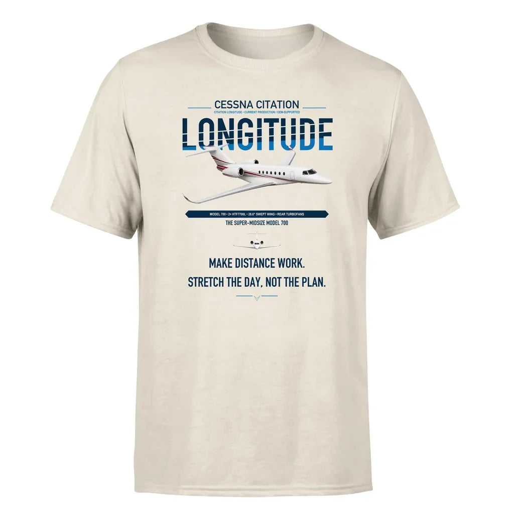 Cessna Citation Longitude design on beige double-side t-shirt, single-side print